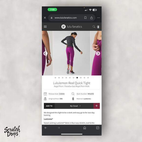 Lululemon Real Quick Tight Leggings Regal Plum Size 2 Running Yoga Pants - Picture 3 of 5